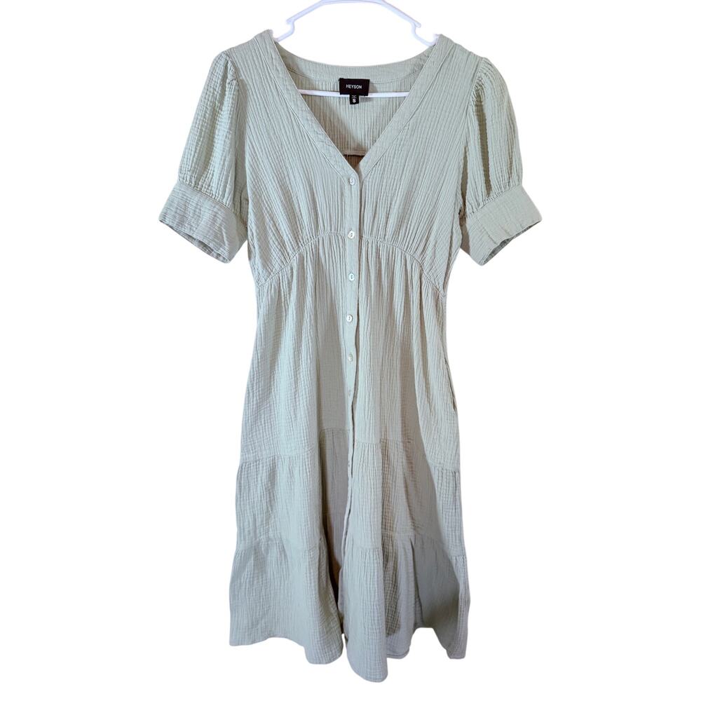 HEYSON Mint Gauze Button Front Midi Dress Womens Small
